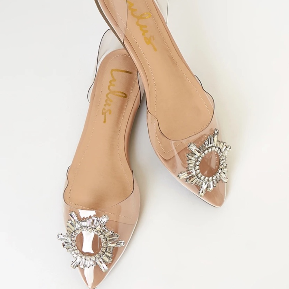 Myral Light Nude Rhinestone Pointed-Toe Flats